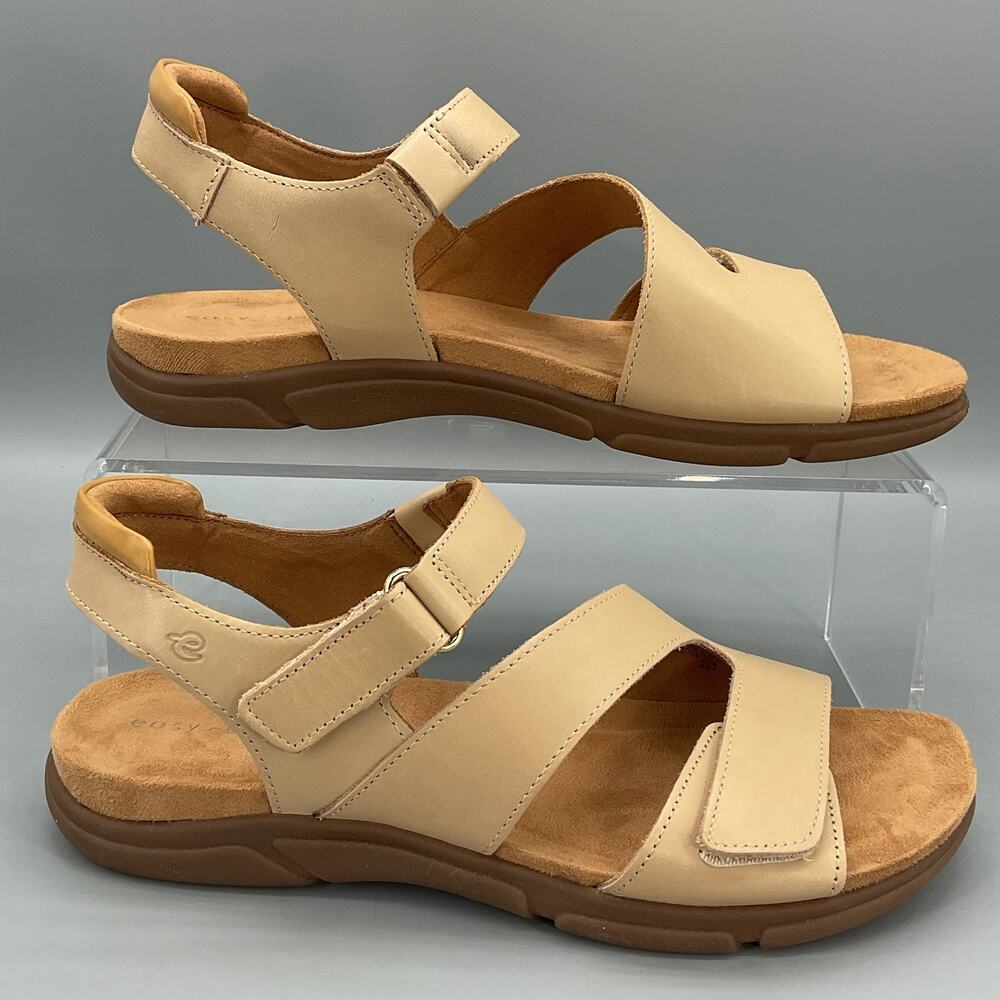 NEW Easy Spirit Women’s Mavey Strappy Leather Sandals Beige Size 8.5M